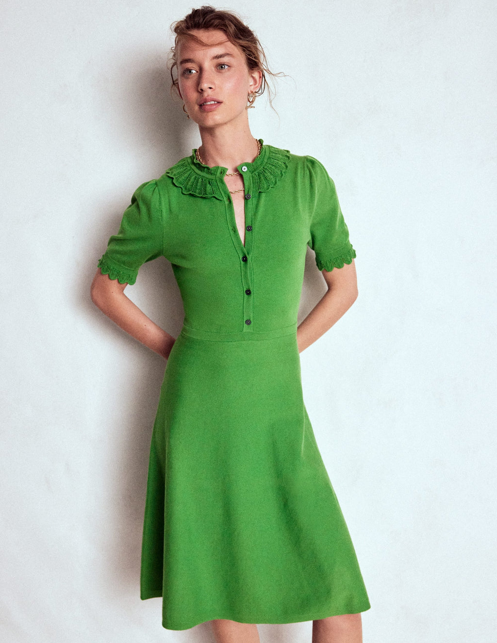 Melina Ruffle Knitted Dress-Paradise Green