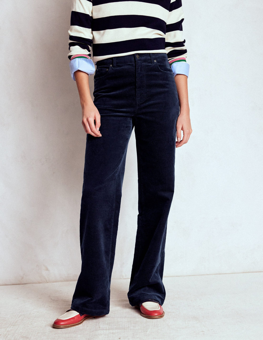 5-Pocket Cord Column Jeans-Navy