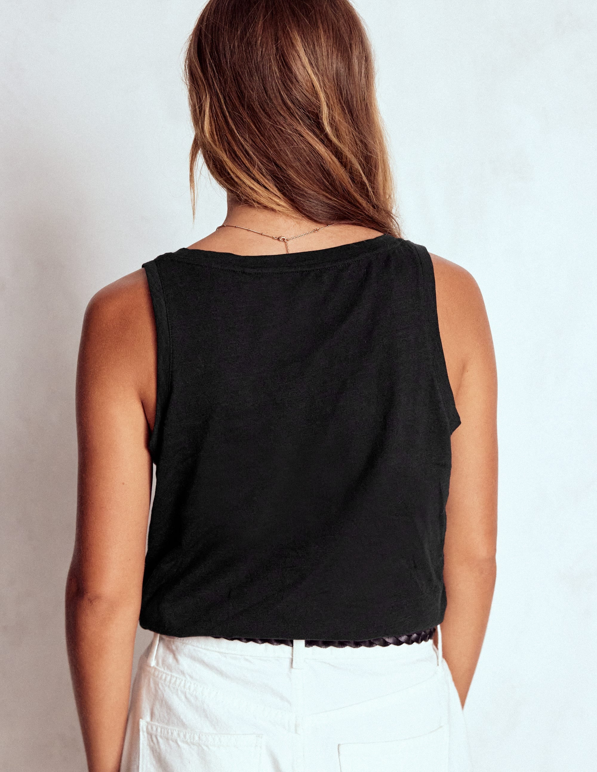 Regular V-Neck Slub Tank-Black