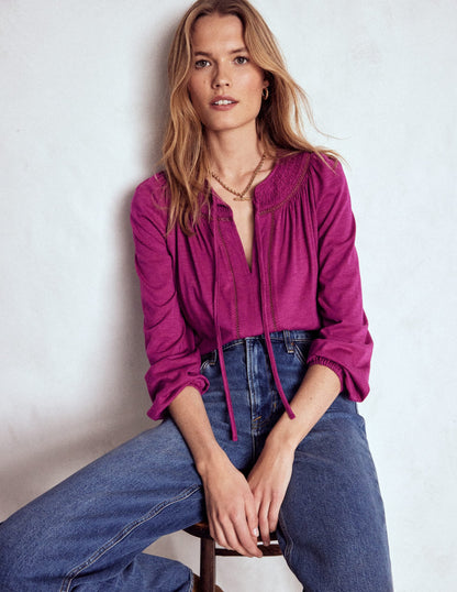 Georgia Smocked Jersey Top-Rich Magenta