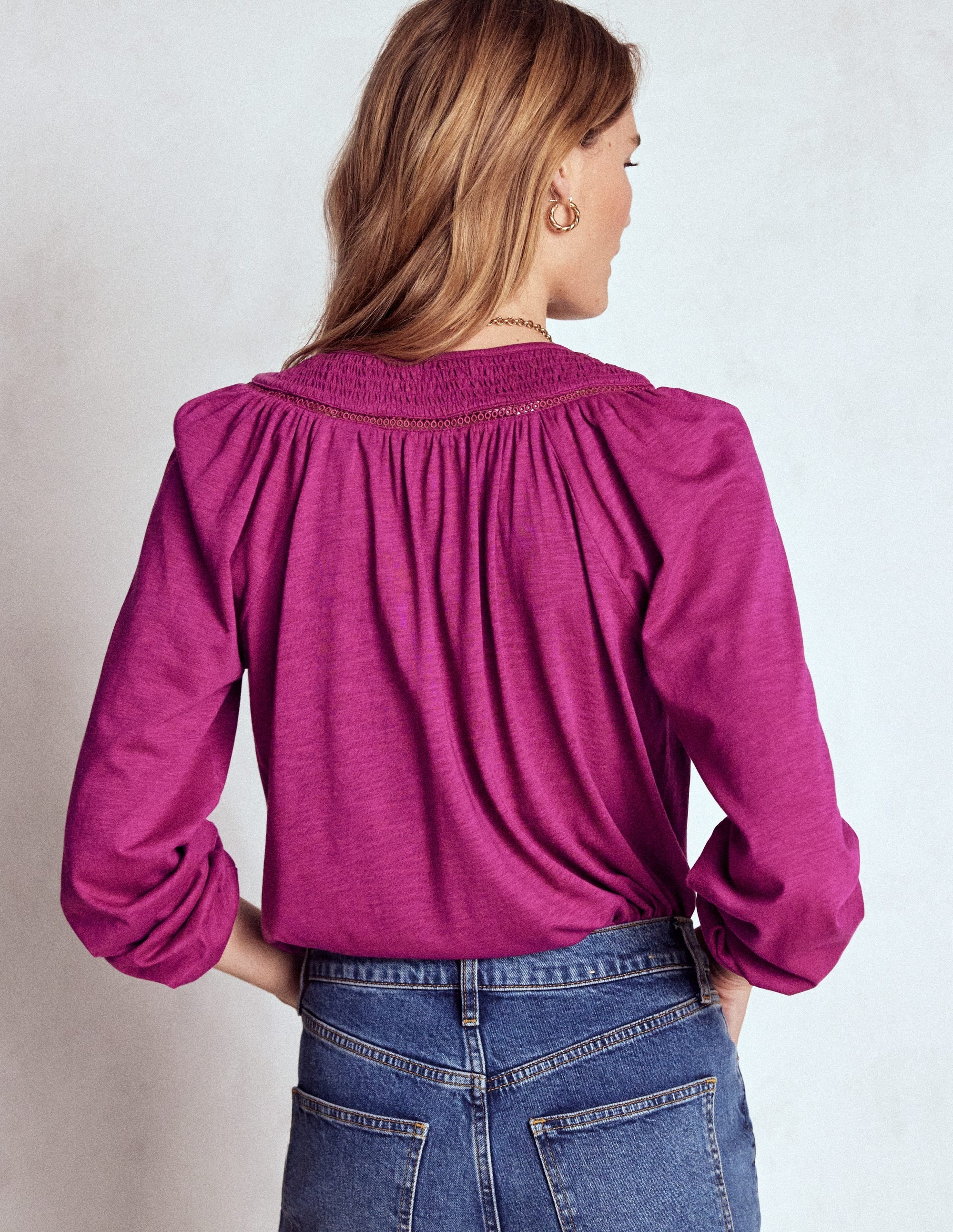 Georgia Smocked Jersey Top-Rich Magenta