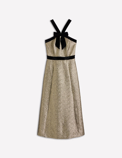 Halter Fit & Flare Gold Dress-Gold