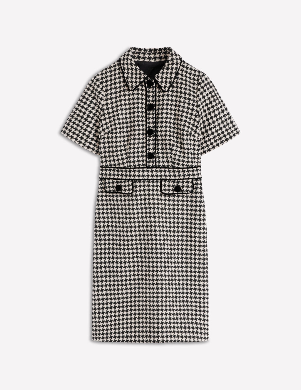 Eda Wool Shift Dress-Black Dogstooth