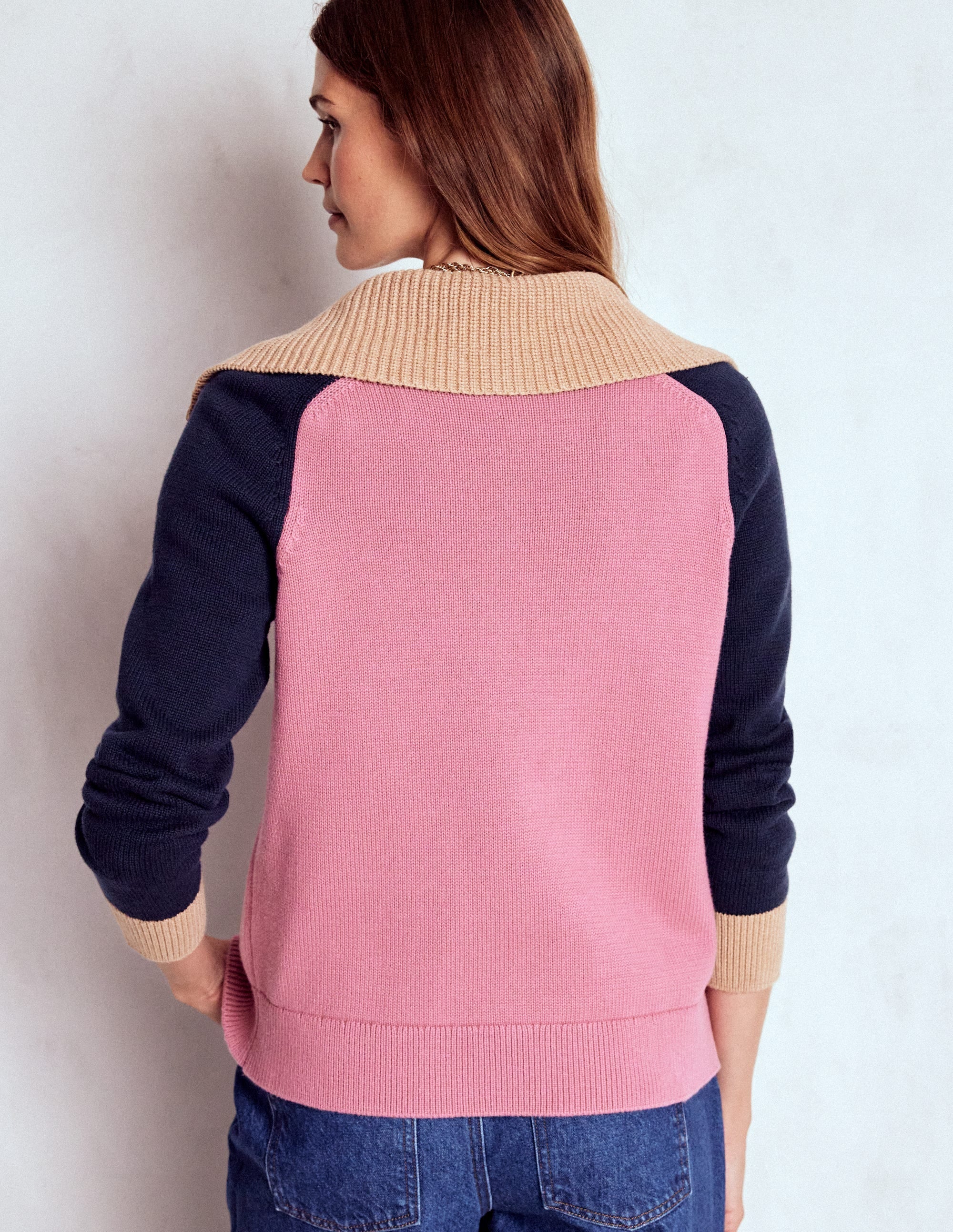 Lucy Half Zip Sweater-Pink Heather, Navy