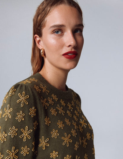 Elizabeth Embellished Sweater-Leaf Green