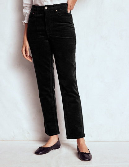 High Rise Cord Slim Jeans-Black