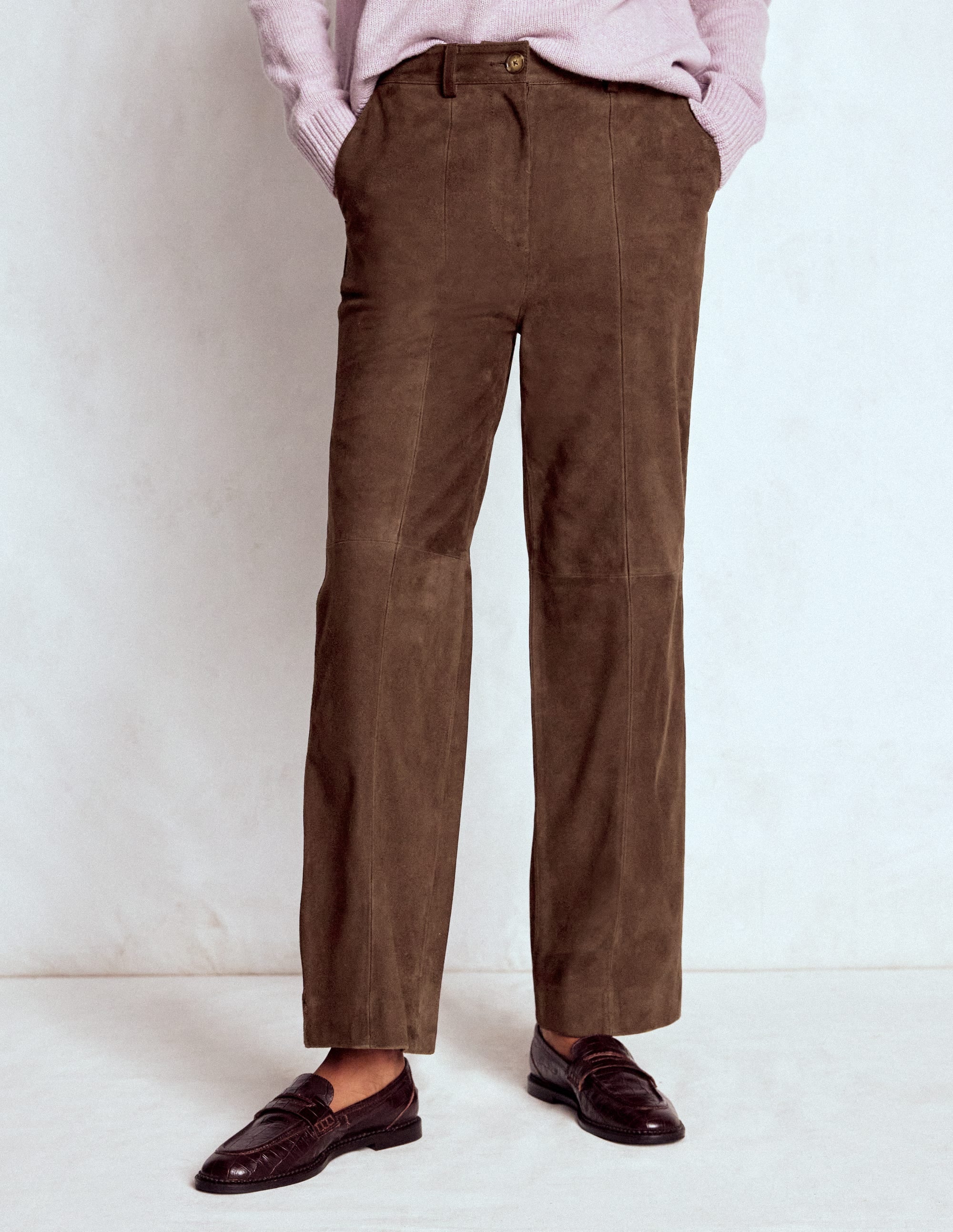 Suede Straight Leg Pants-Dark Chocolate