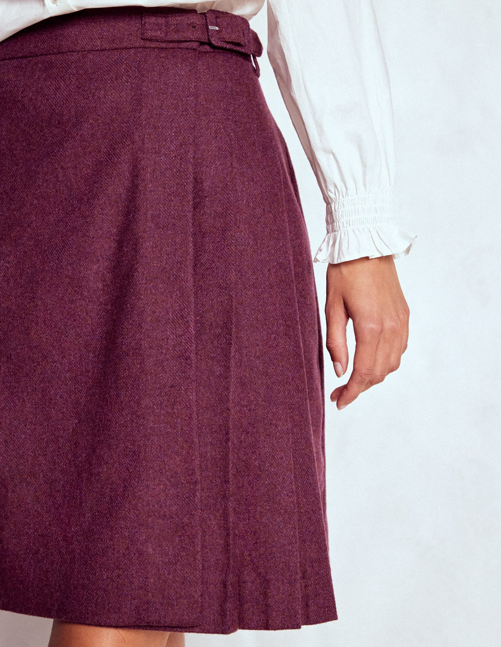Helen Wool Kilt Skirt-Maroon and Purple Herringbone