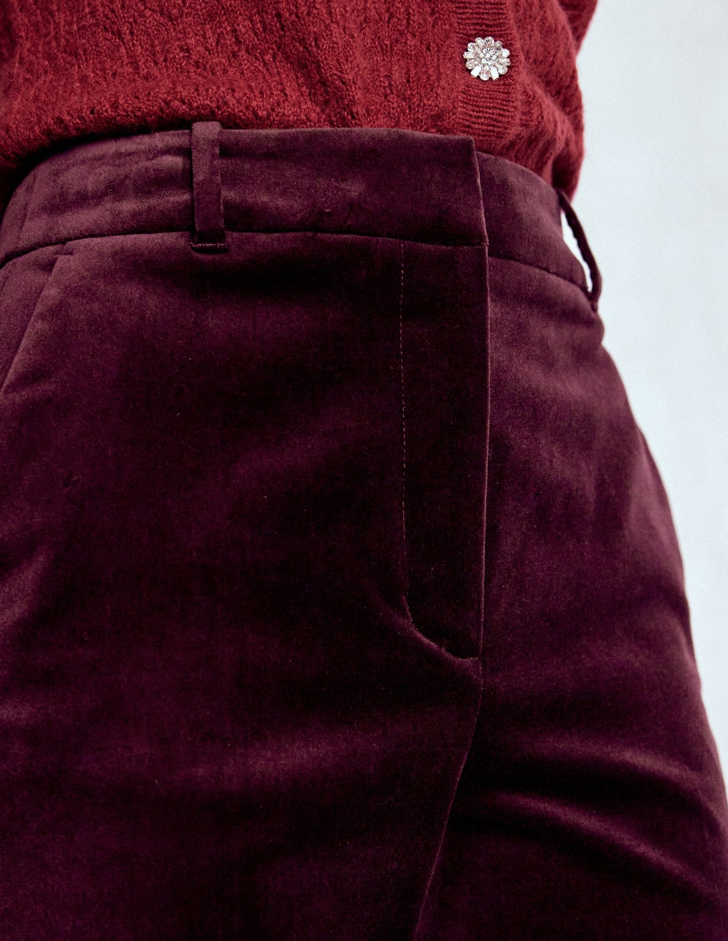 Canonbury Velvet Pants-Dark Cherry