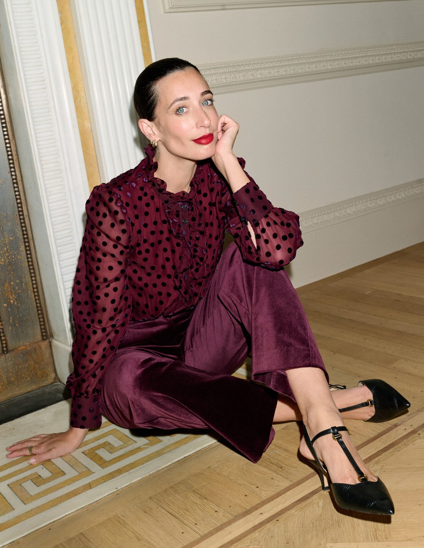 Canonbury Velvet Pants-Dark Cherry