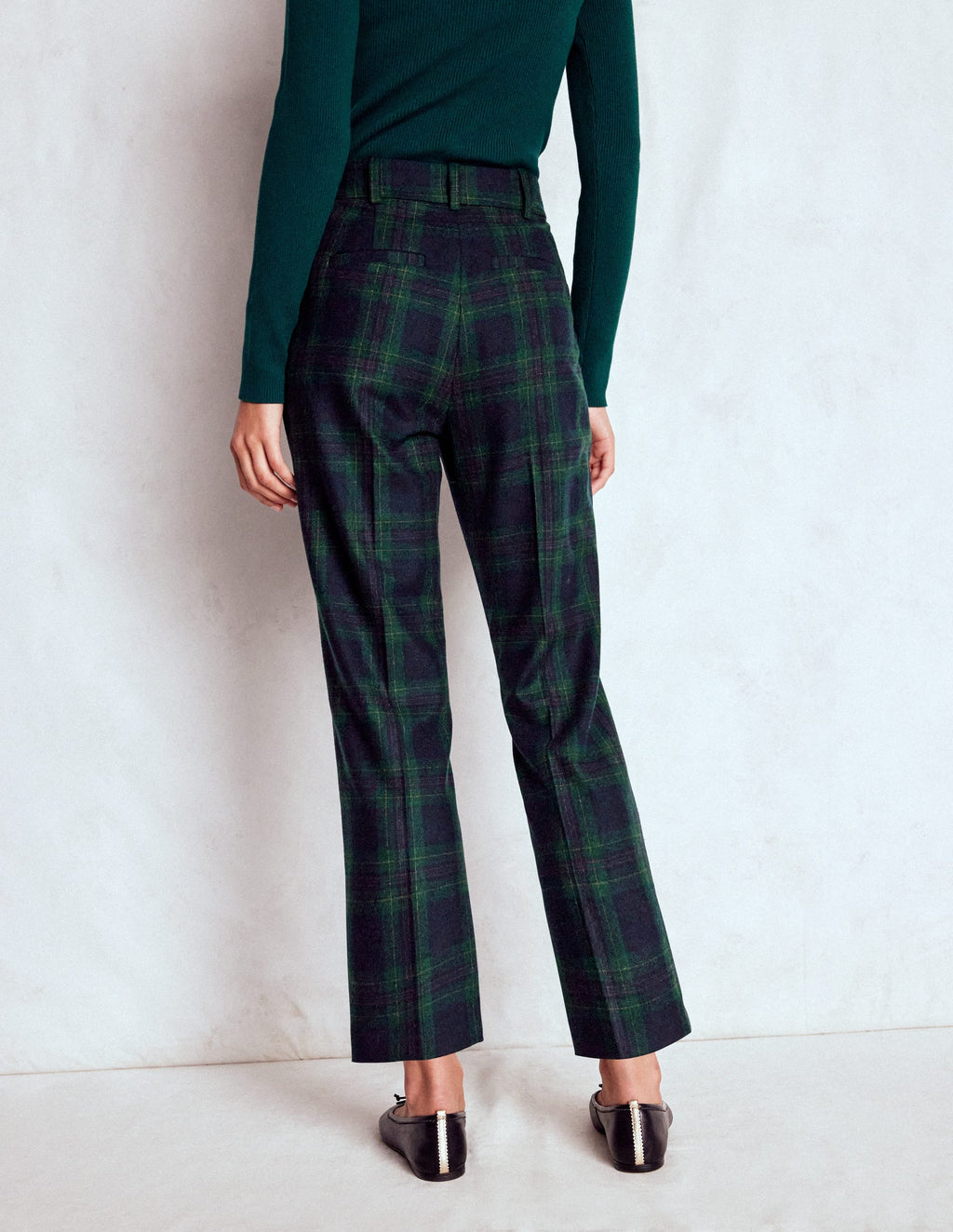 Canonbury Wool Blend Pants-Navy and Green Tonal Check