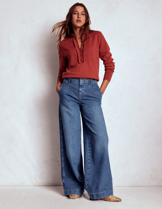 Stitch Detail Wide Leg Jeans-Mid Vintage