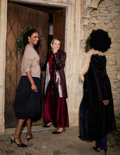 Carlisle Faux Leather Coat-Dark Cherry