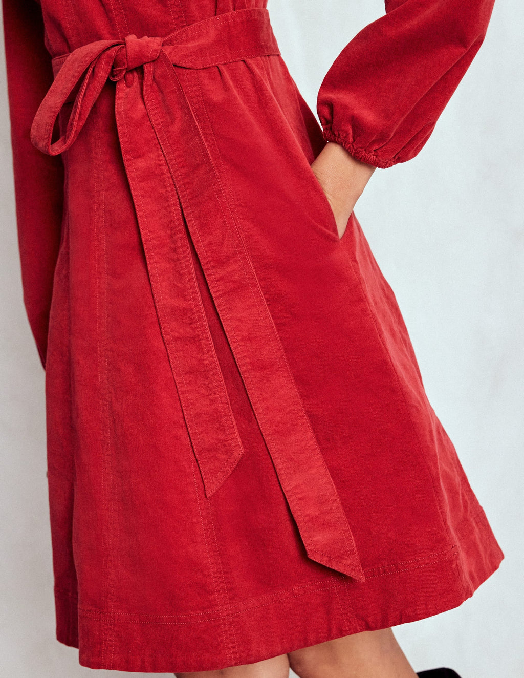 Ros Panelled Cord Short Dress-Crimson Red