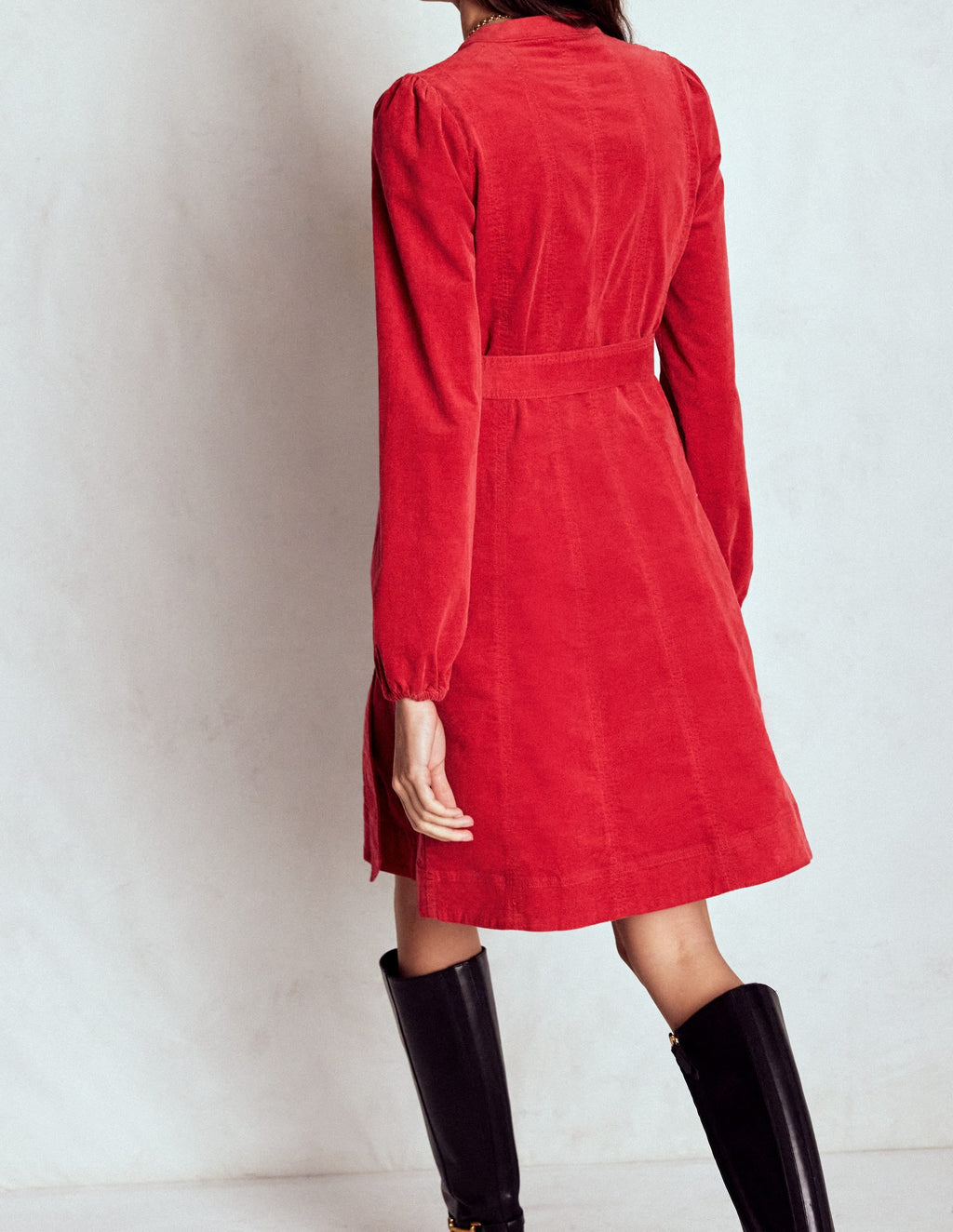 Ros Panelled Cord Short Dress-Crimson Red