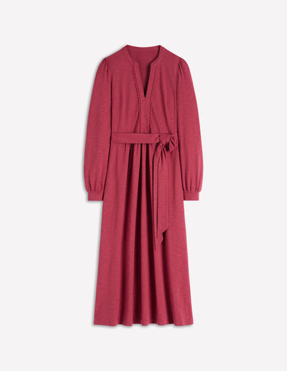 Naomi Long Sleeve Jersey Dress-Terracotta Red