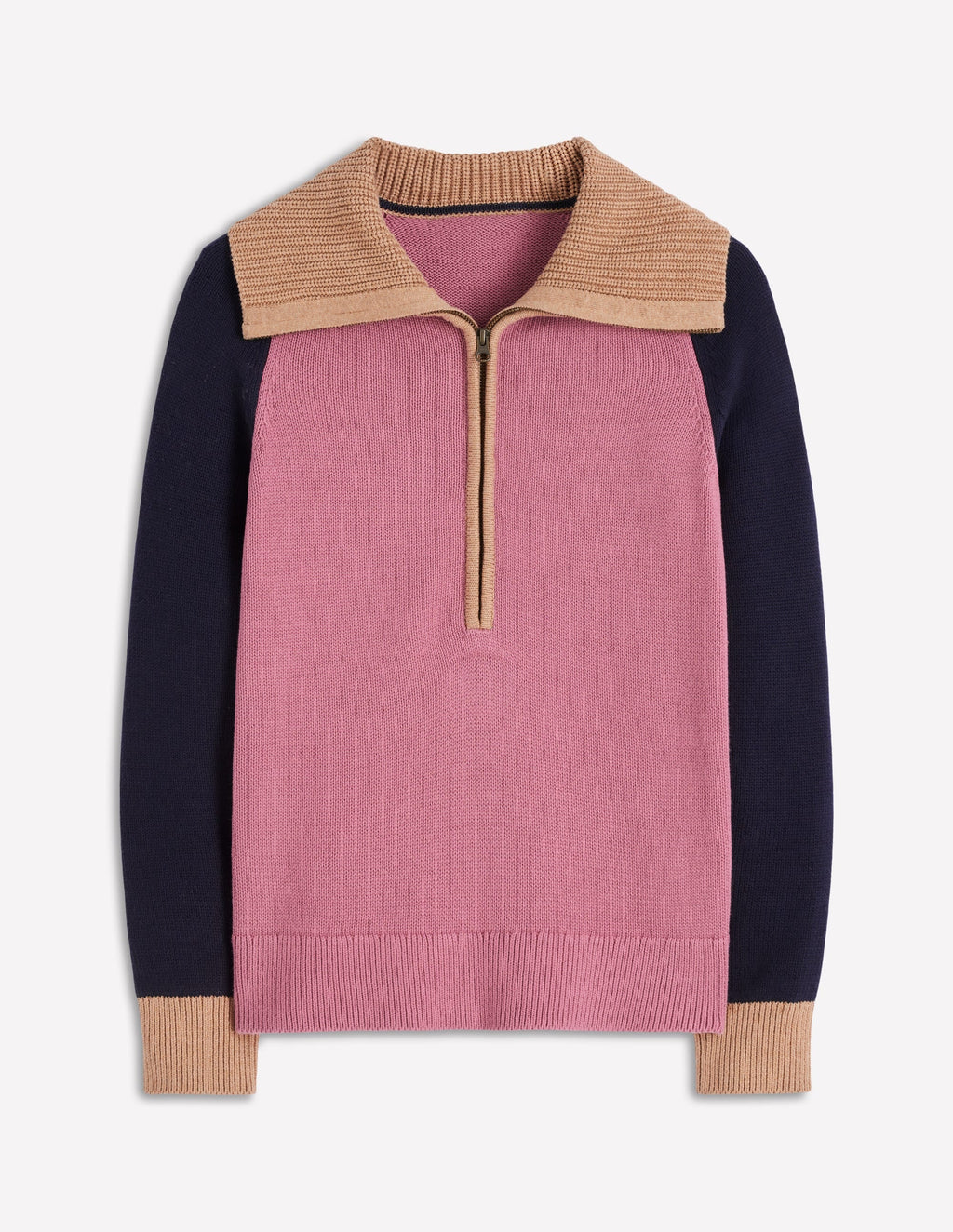 Lucy Half Zip Sweater-Pink Heather, Navy
