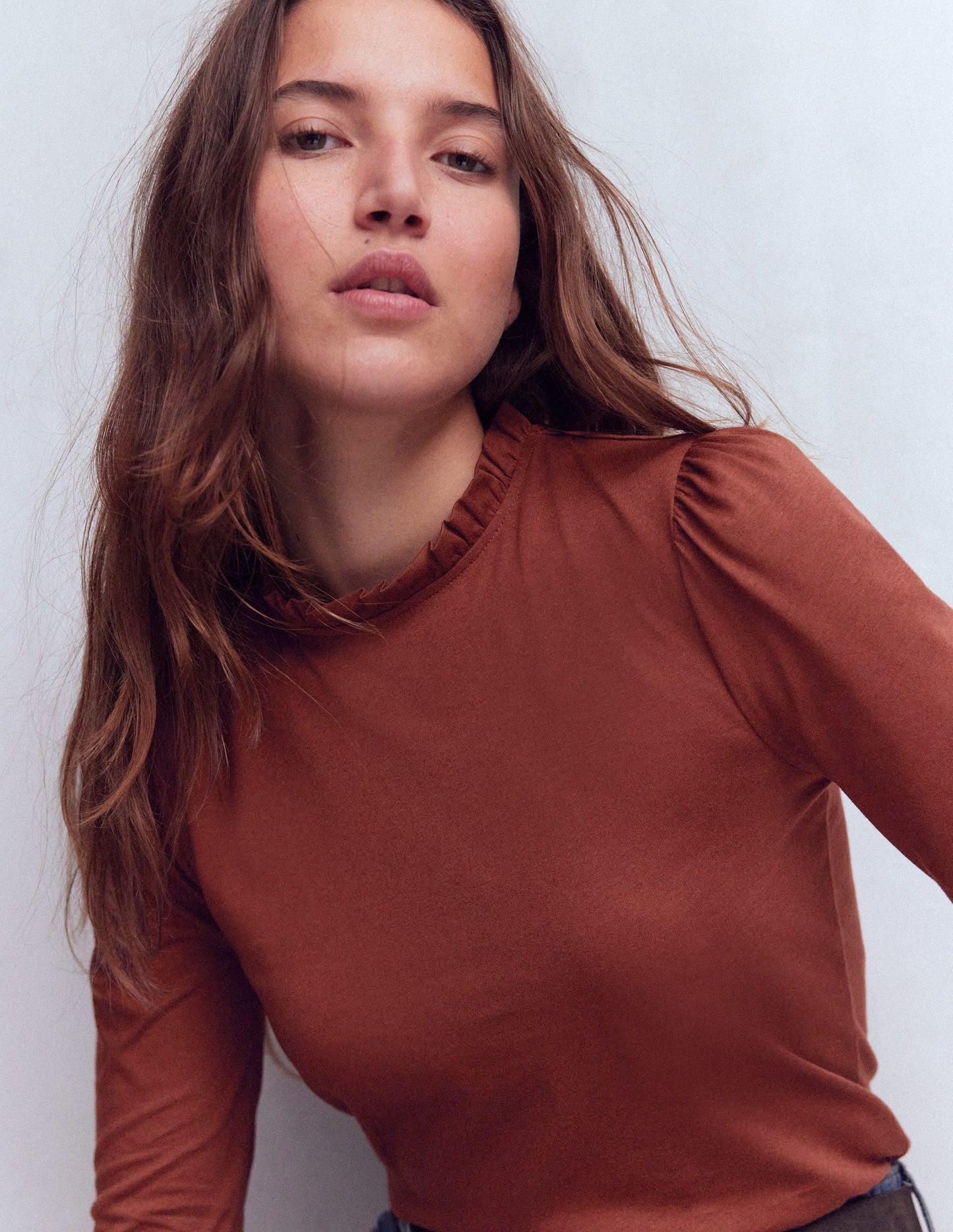Supersoft Frill Detail Top-Roasted Brown