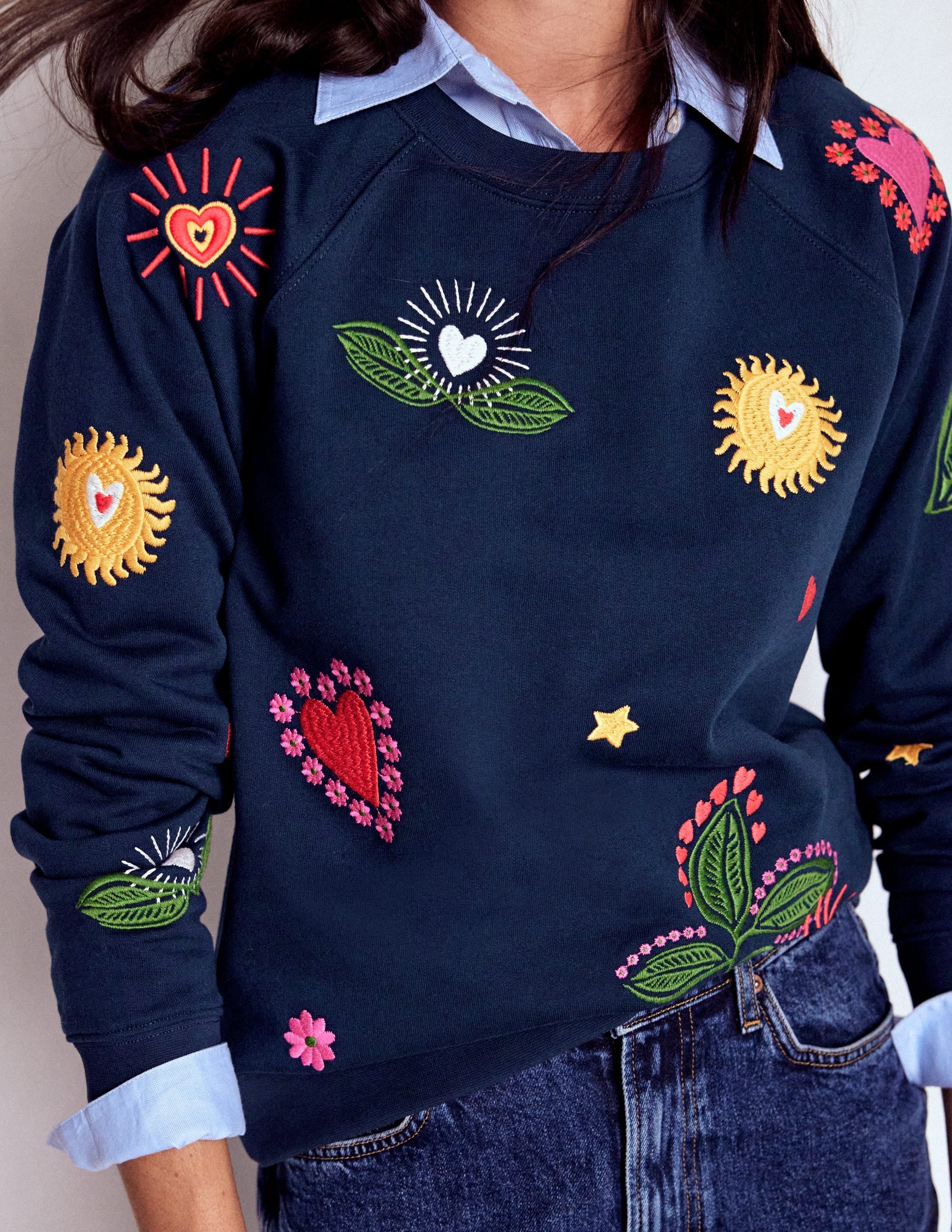 Rosa Embroidered Sweatshirt-Navy, Multi Embroidery