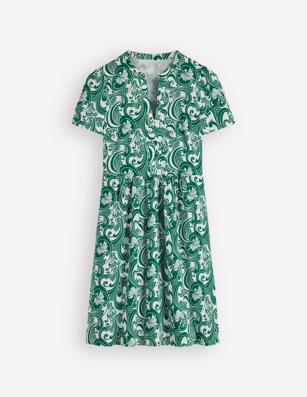 Naomi Short Sleeve Dress-Jewel Green, Foliage Whirl