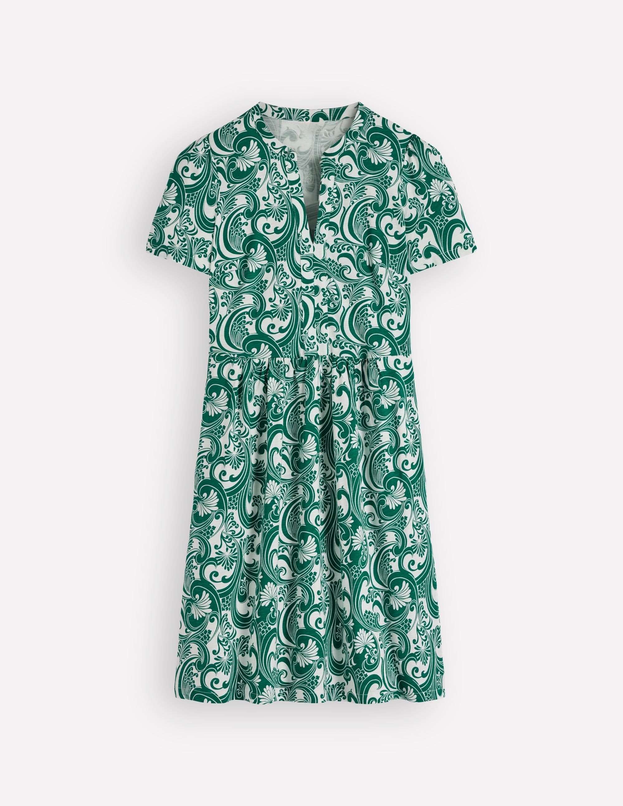 Naomi Short Sleeve Dress-Jewel Green, Foliage Whirl