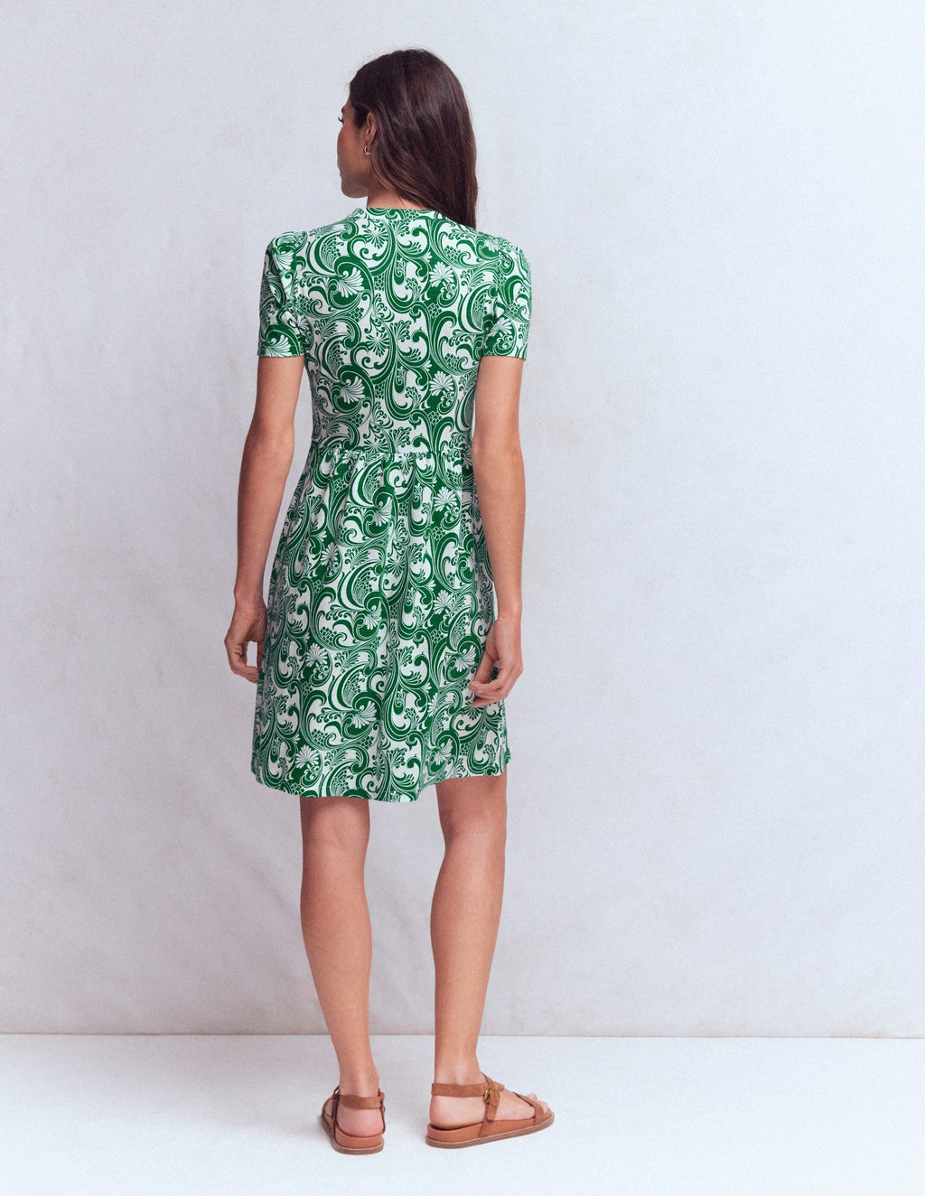 Naomi Short Sleeve Dress-Jewel Green, Foliage Whirl