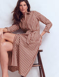Alexa Cotton Midi Shirt Dress-Red Stripe