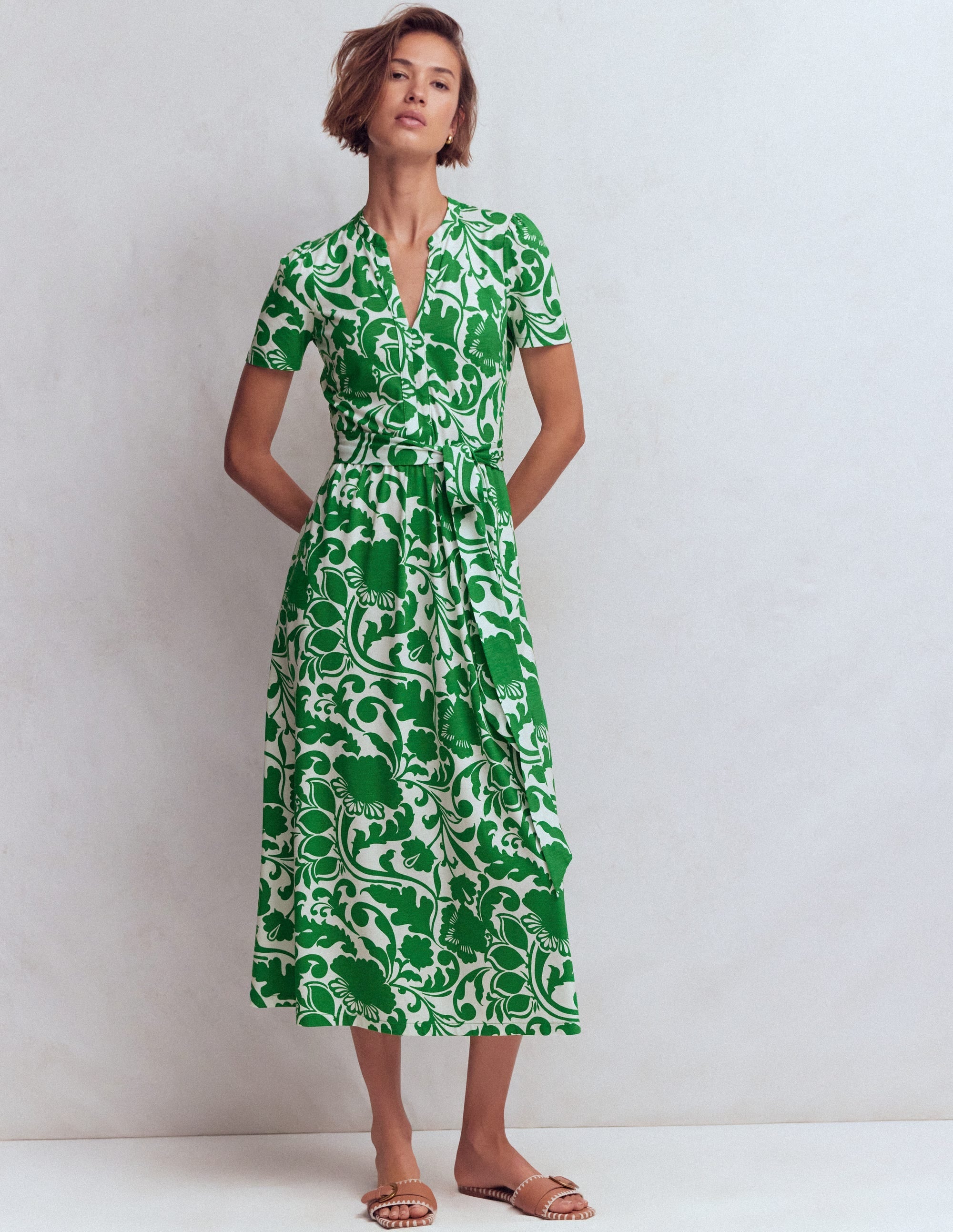 Naomi Jersey Midi Dress-Emerald, Flourishing Meadow