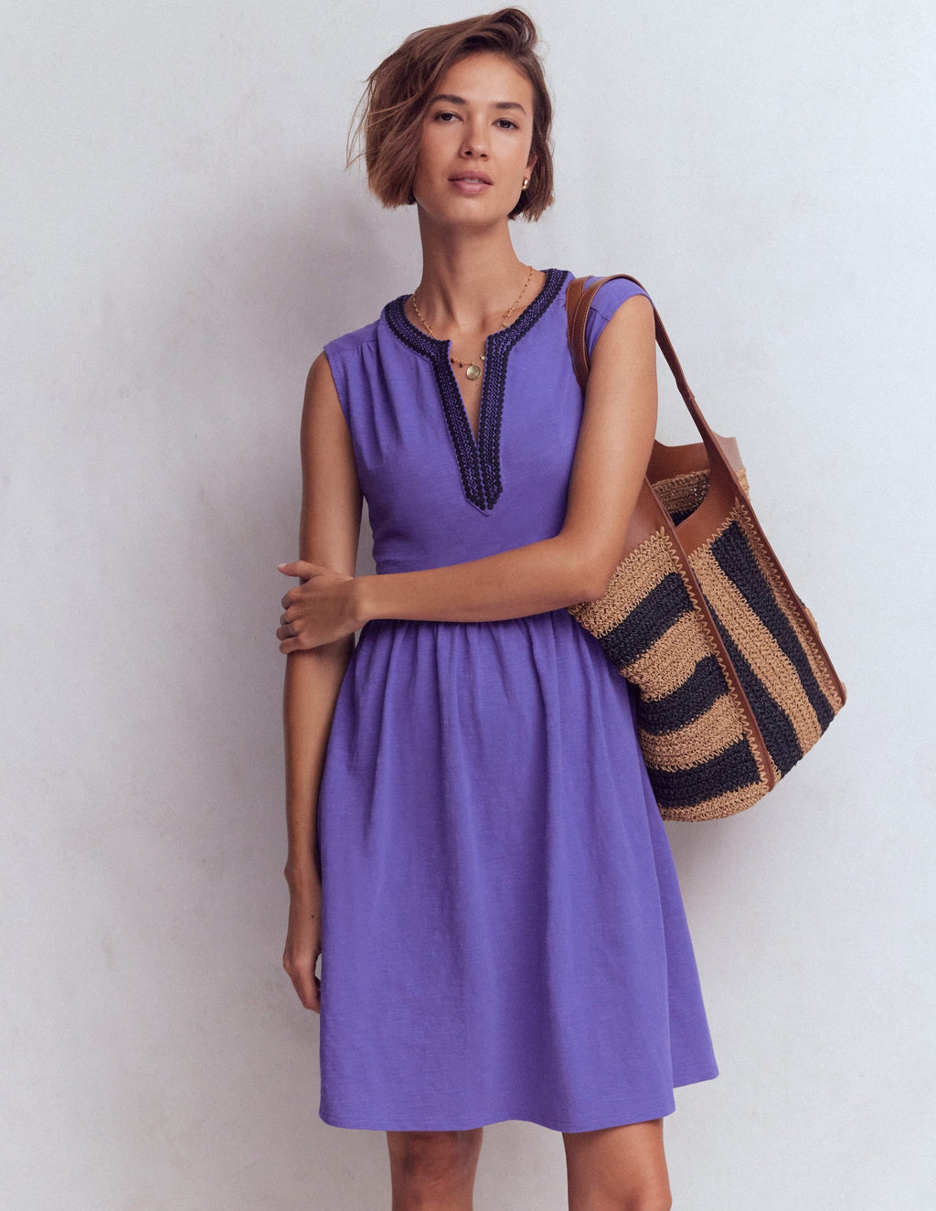 May Embroidered Short Dress-Han Purple