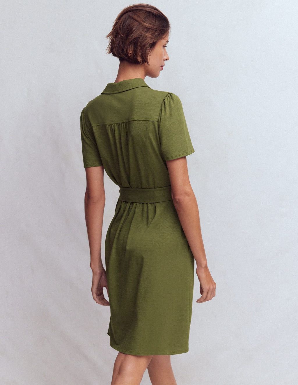 Patti Short Jersey Shirt Dress-Woodland Green