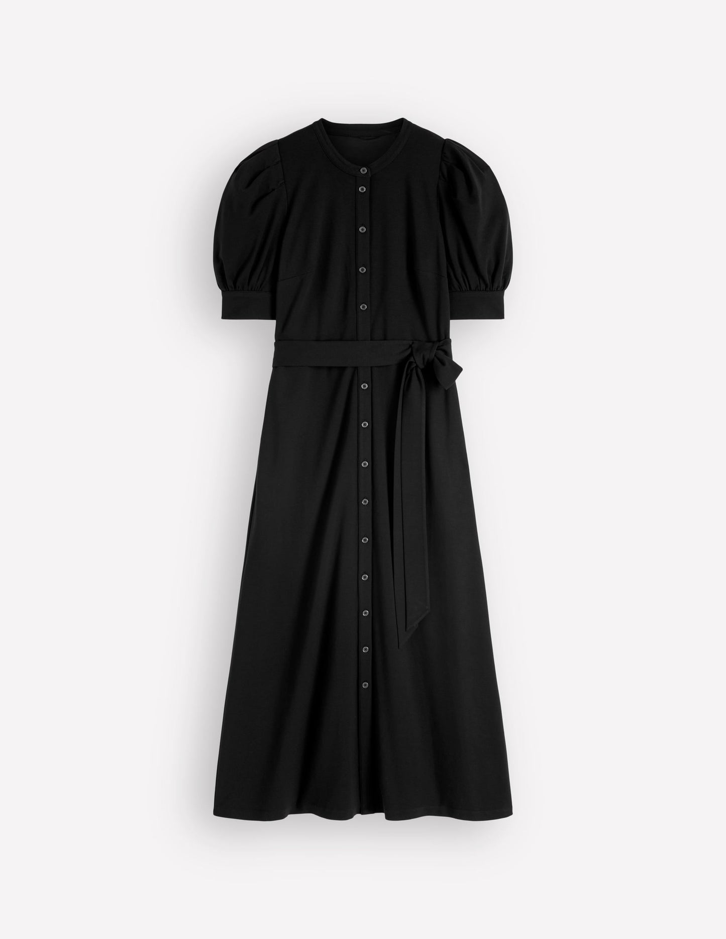Puff Sleeve Ponte Shirt Dress-Black