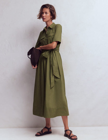 Zoe Short Sleeve Shirt Dress-Woodland Green