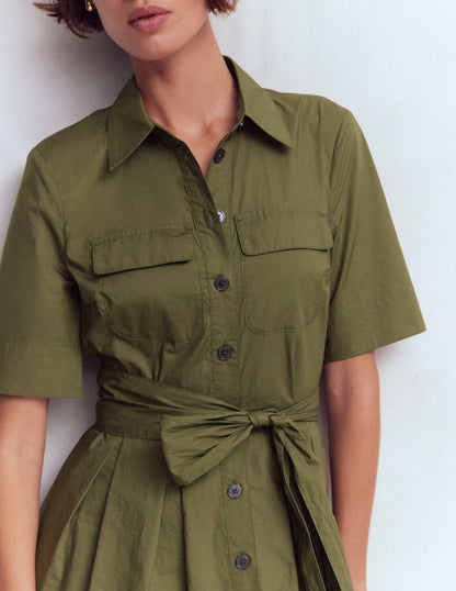 Zoe Short Sleeve Shirt Dress-Woodland Green