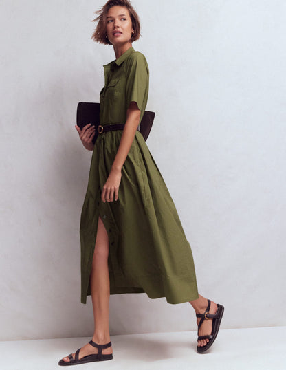 Zoe Short Sleeve Shirt Dress-Woodland Green
