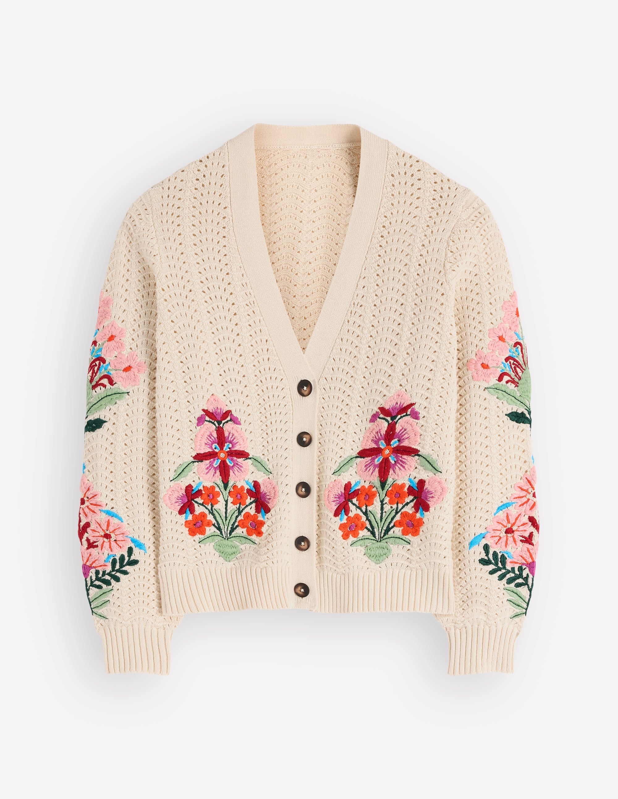 Relaxed Cotton Stitch Cardigan-Ivory, Embroidery