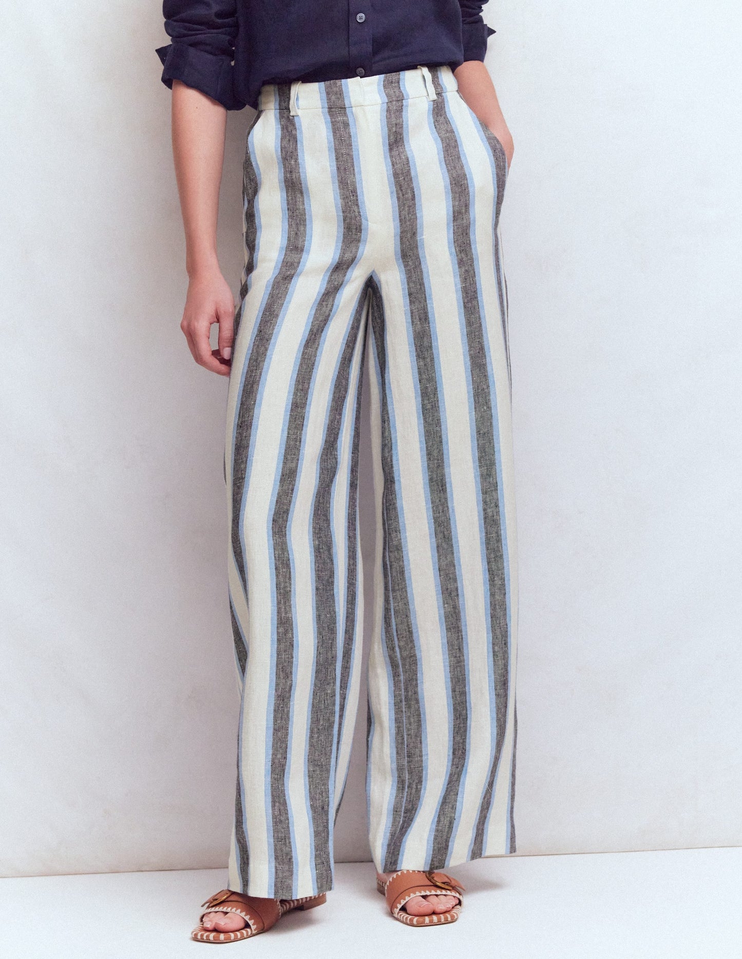 Belgravia Linen Pants-Blue and White Stripe