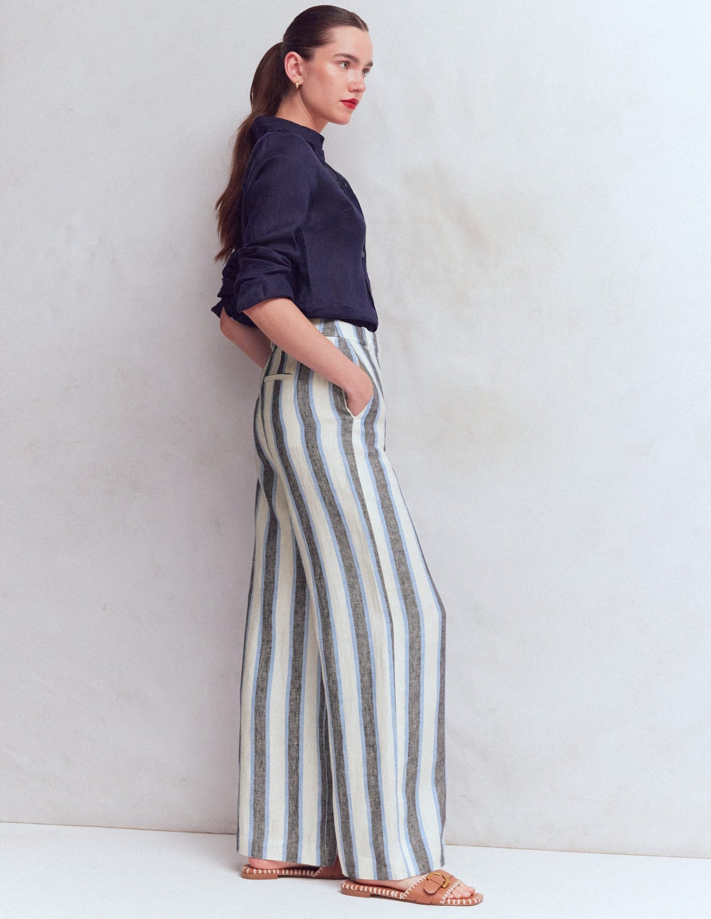 Belgravia Linen Pants-Blue and White Stripe