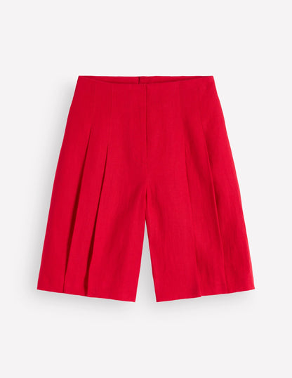 Highbury Pleated Linen Shorts-Deep Red