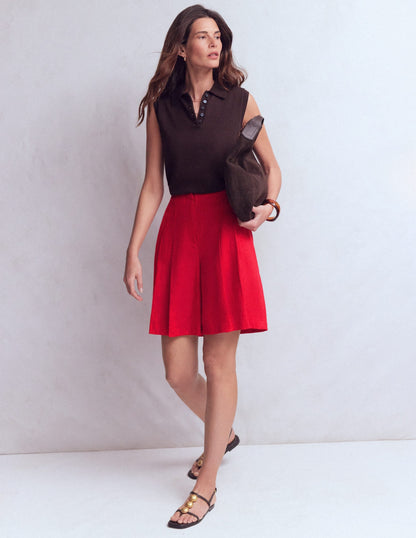 Highbury Pleated Linen Shorts-Deep Red