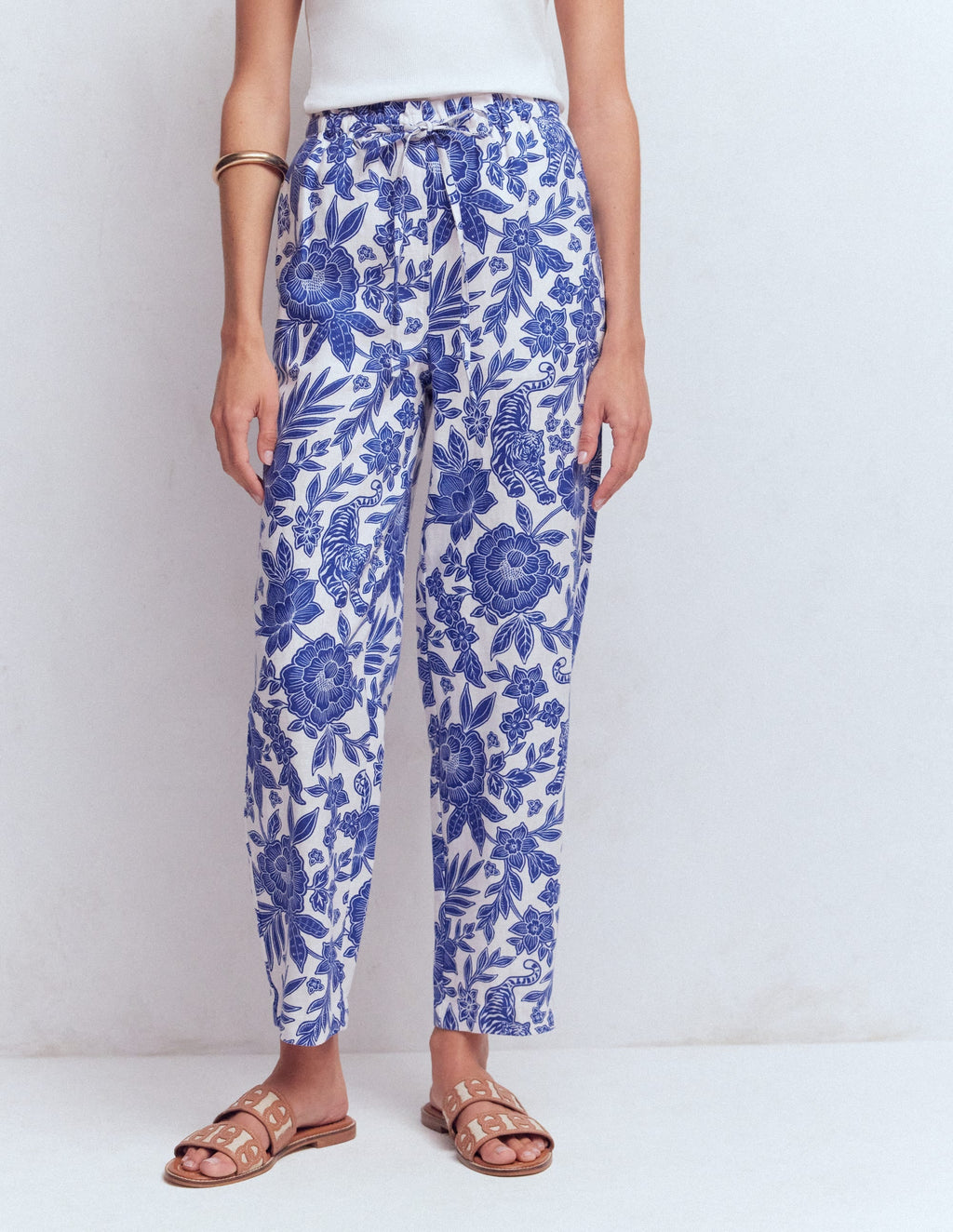 Islington Linen Crop Pants-Mazarine Blue, Tigers Paradise