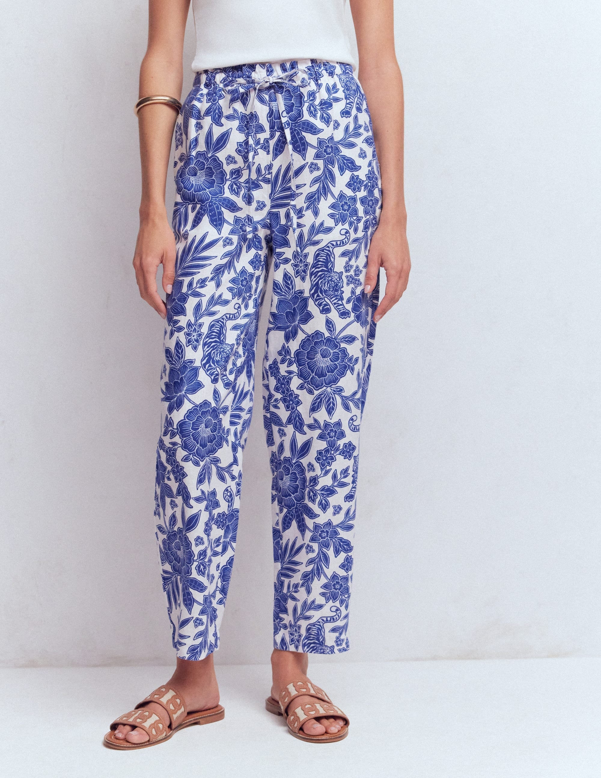 Islington Linen Crop Pants-Mazarine Blue, Tigers Paradise