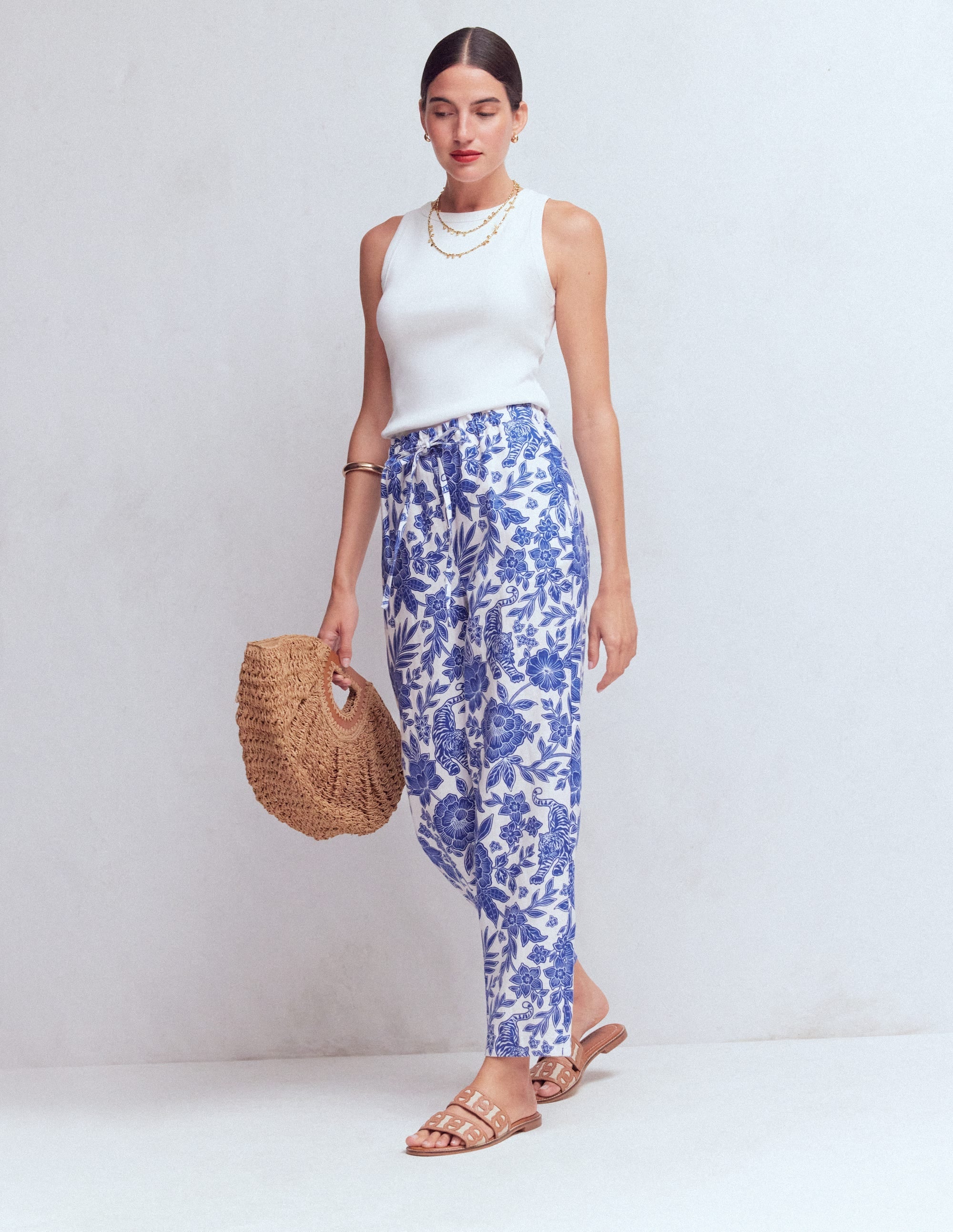 Islington Linen Crop Pants-Mazarine Blue, Tigers Paradise
