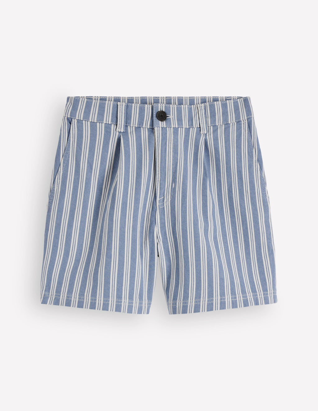 Pleat Front Denim Shorts-Stripe