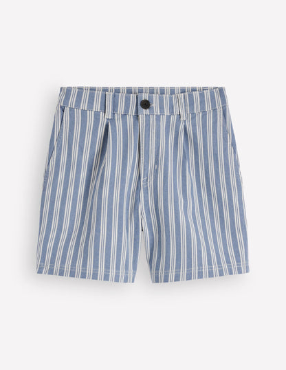 Pleat Front Denim Shorts-Stripe