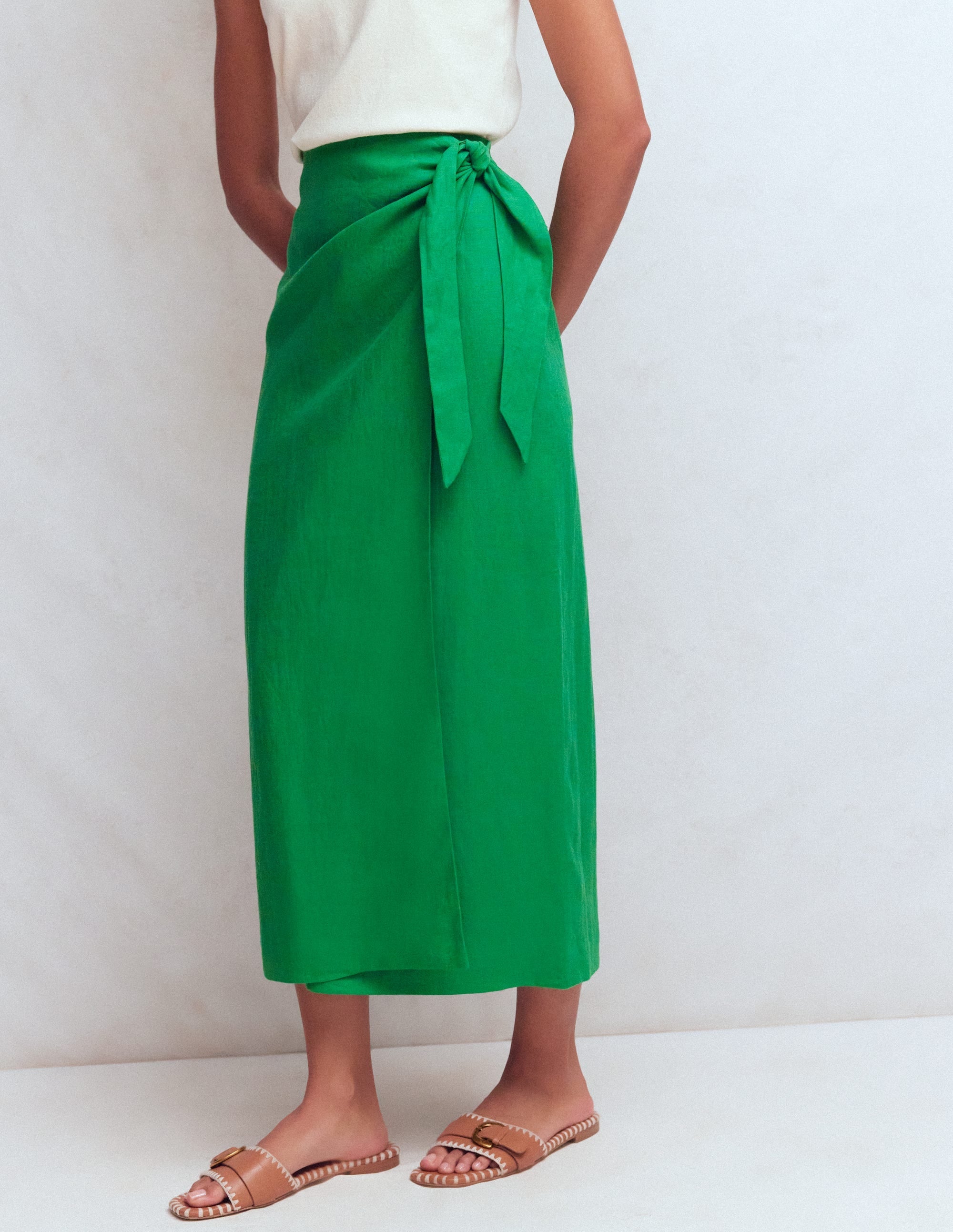 Dimitra Linen Column Skirt-Rich Emerald