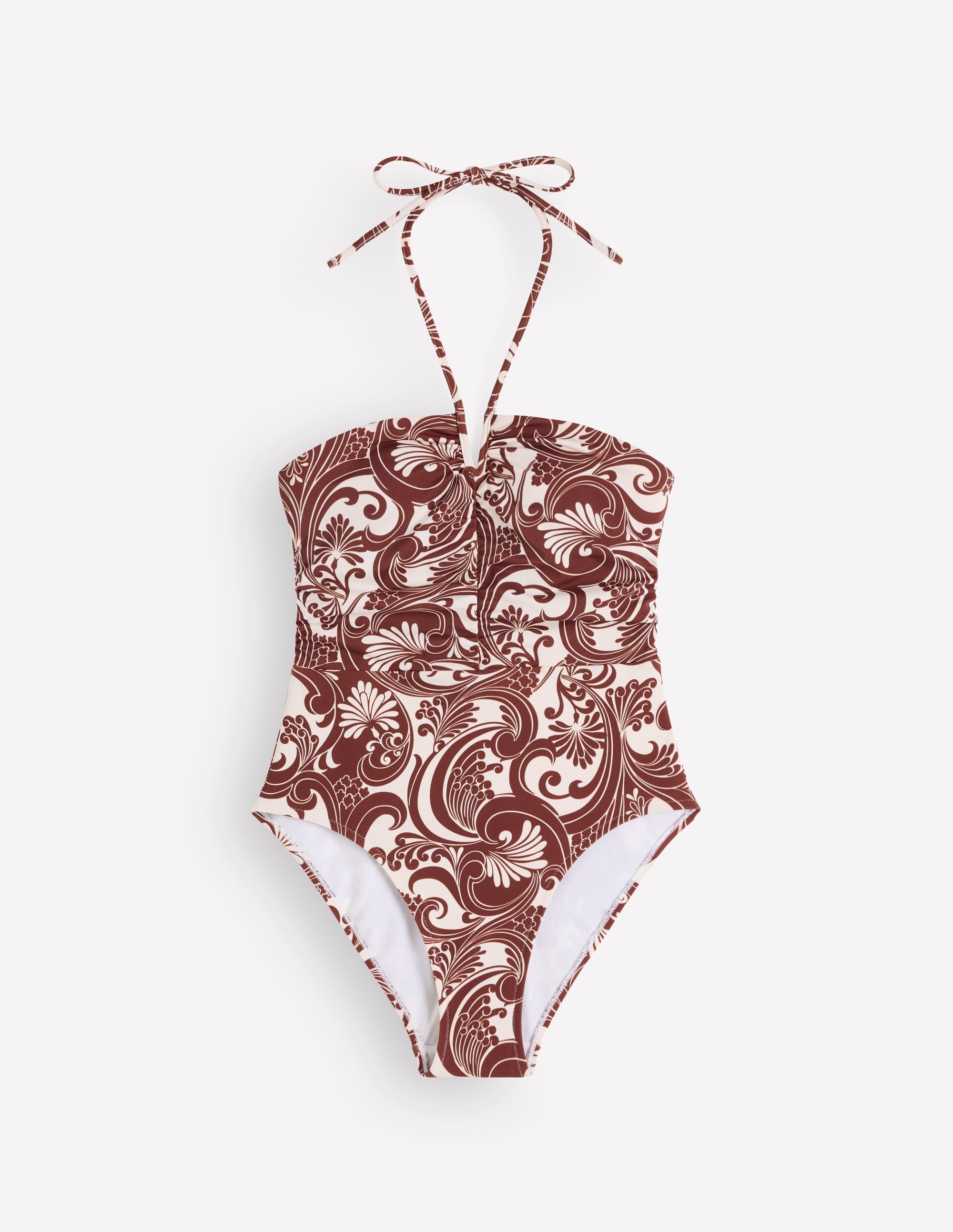 Gather String Swimsuit-Hot Chocolate, Foliage Whirl