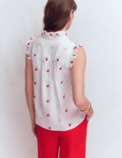 Isabel Sleeveless Linen Top-Floral Embroidery
