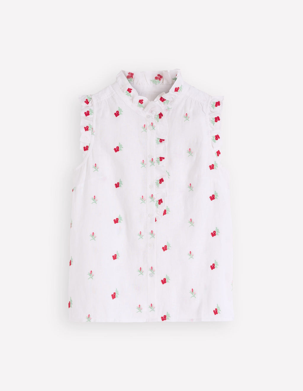 Isabel Sleeveless Linen Top-Floral Embroidery