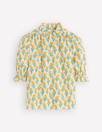 Heather Smocked Sleeve Top-Marigold, Carnation Stems