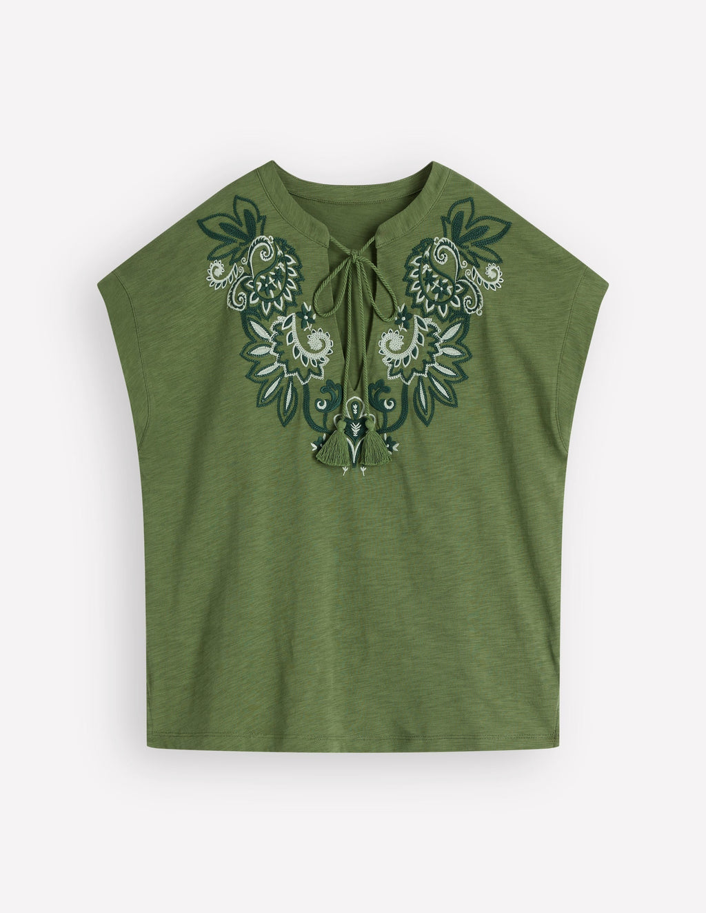 Nina Embroidered Notch T-shirt-Safari Green